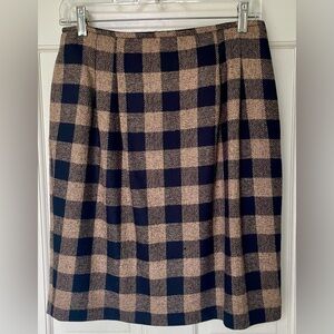 Vintage Jones New York Black & Tan Checked Wool Skirt 12 P
